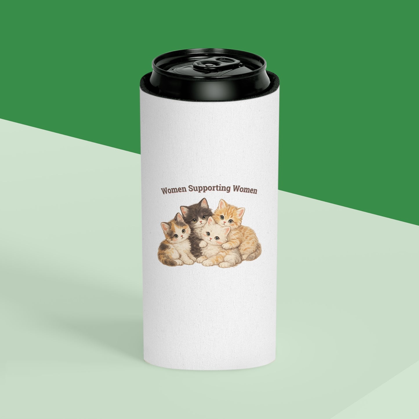 Women Supporting Women Koozie - Cute Kitten Koozie Floral Beverage Sleeve Can Cooler