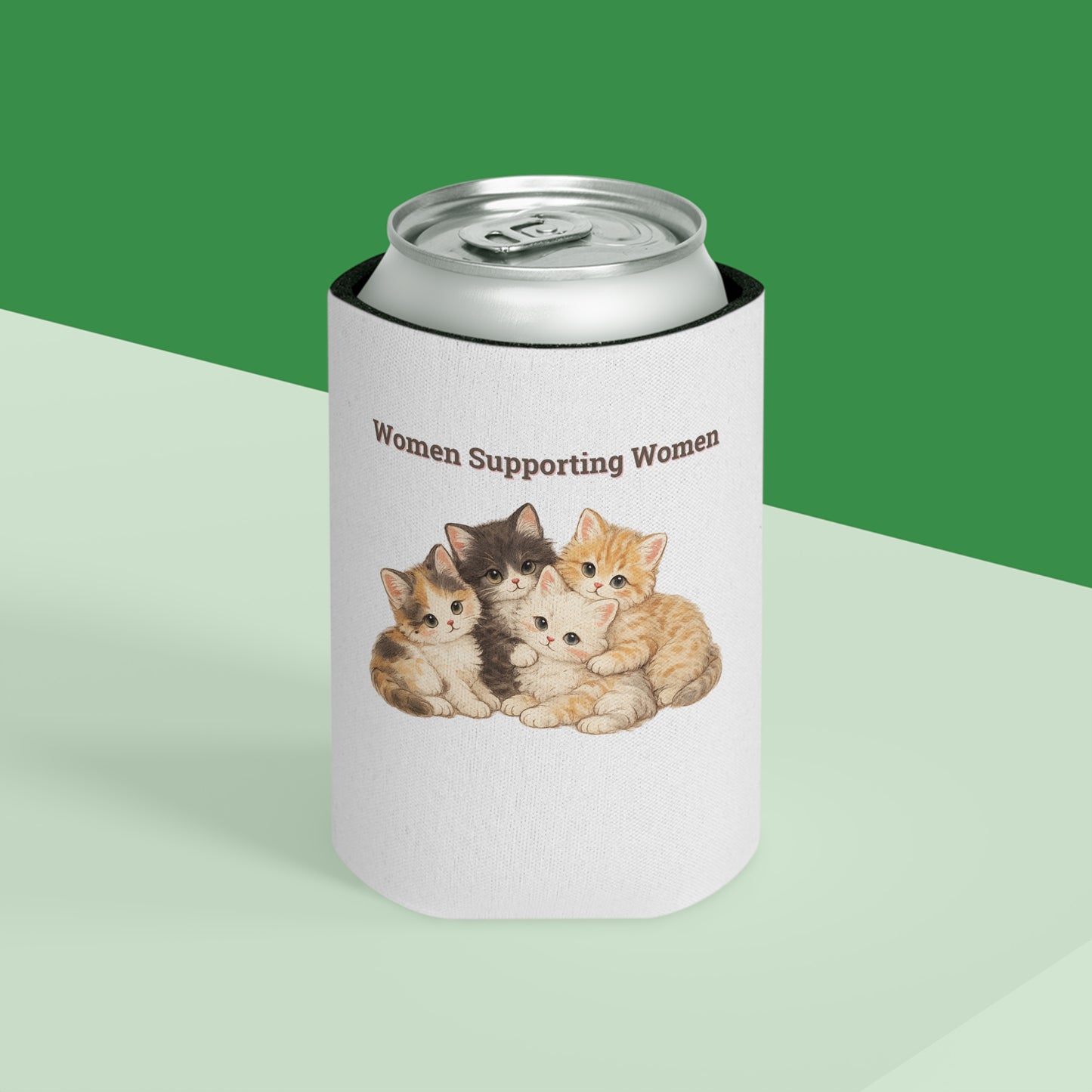 Women Supporting Women Koozie - Cute Kitten Koozie Floral Beverage Sleeve Can Cooler