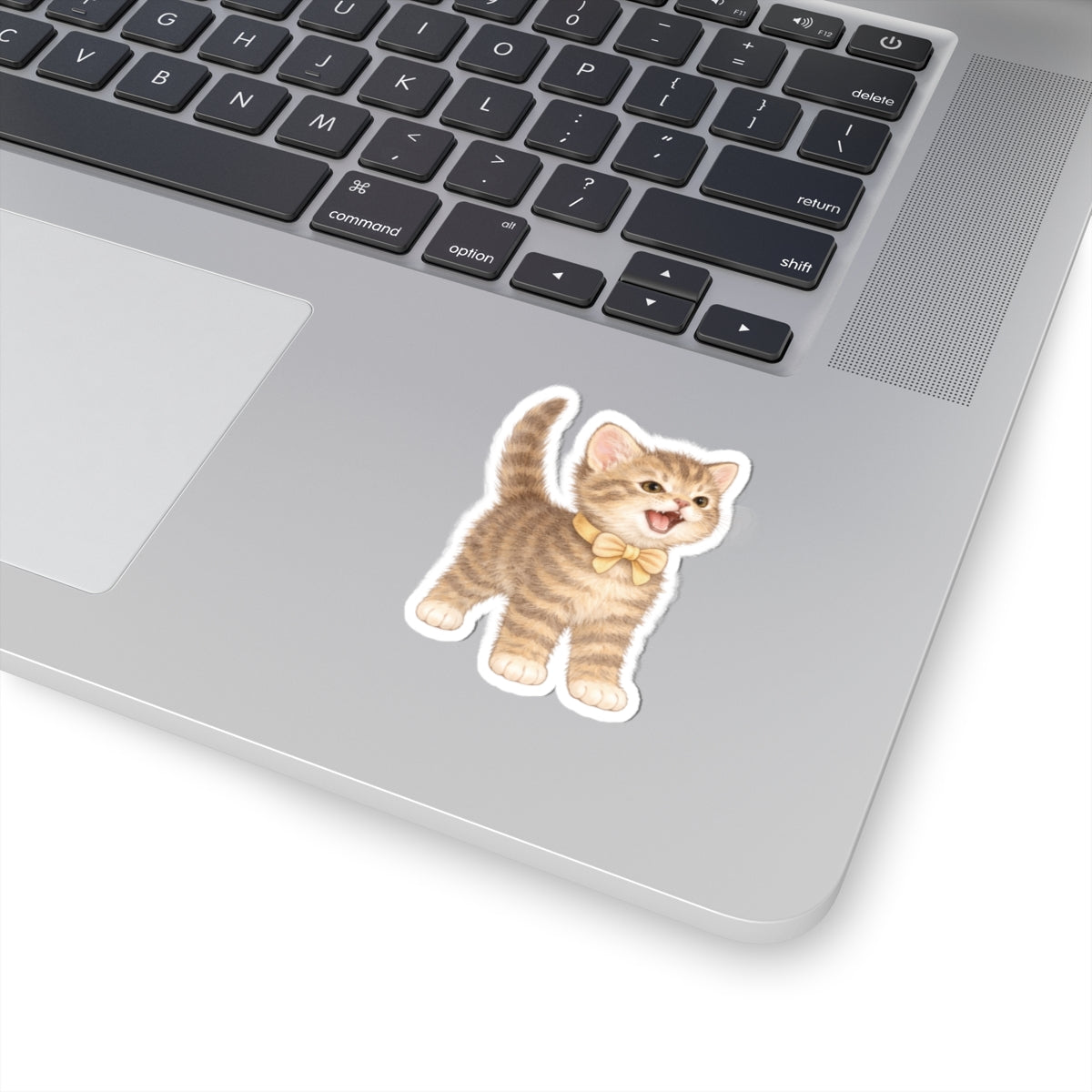 Pay Attention Sticker — Meowing Kitten Sticker Cute Brown Tabby Kiss-Cut Cat Decal