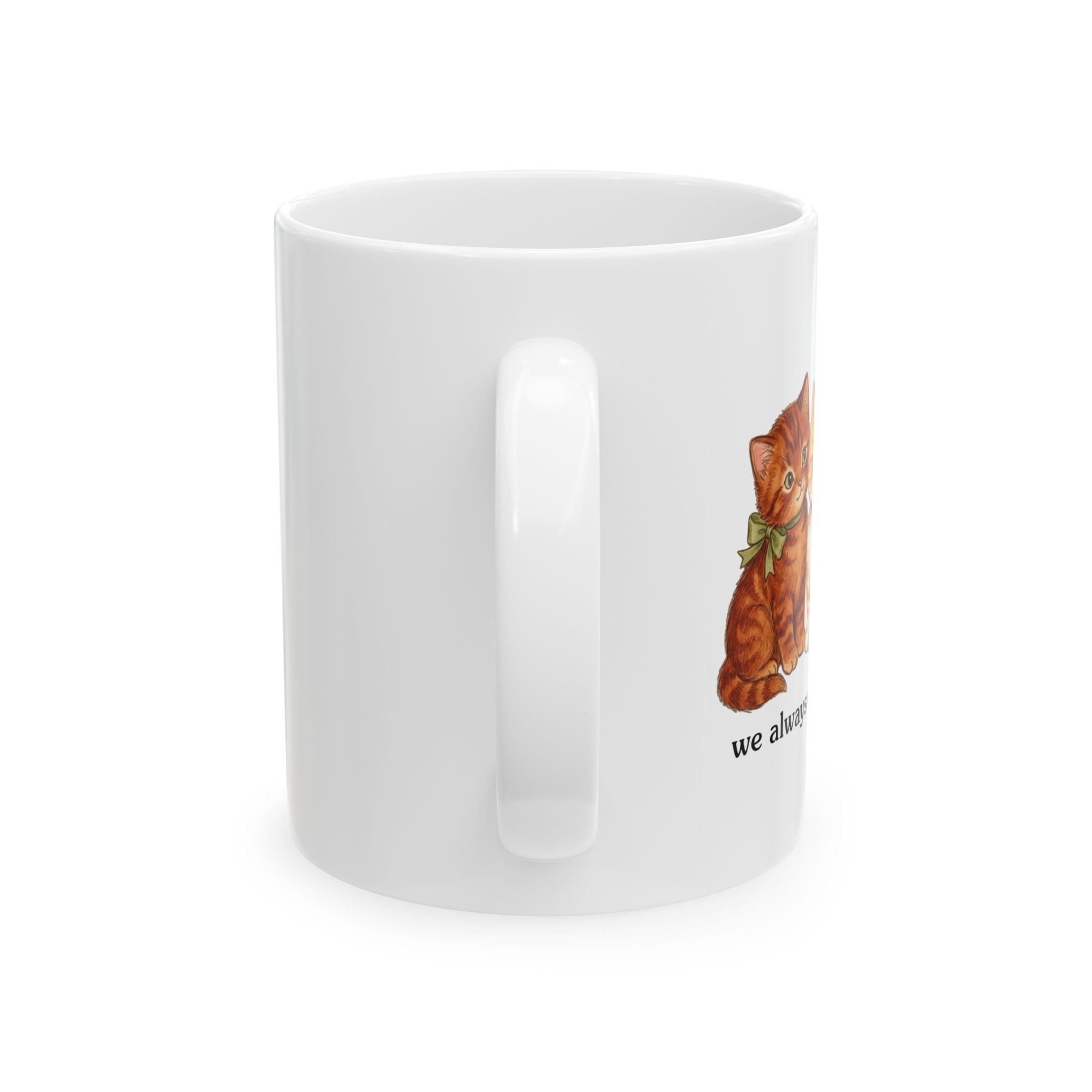 Vintage Ribbon Kittens Ceramic Mug — "We Always Compare Notes" (11oz & 15oz)