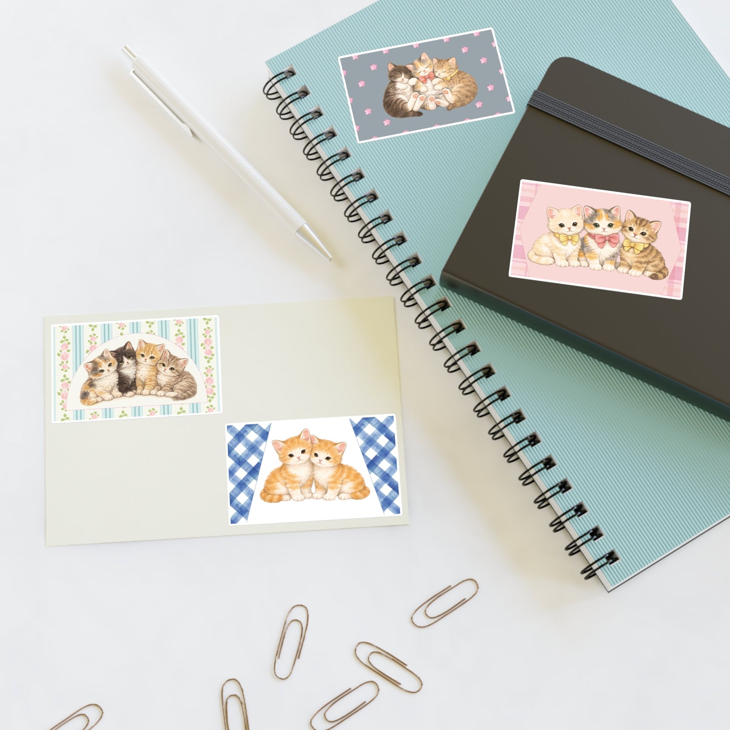 Vintage Kitten Stickers — Cute Floral & Striped Cat Decals