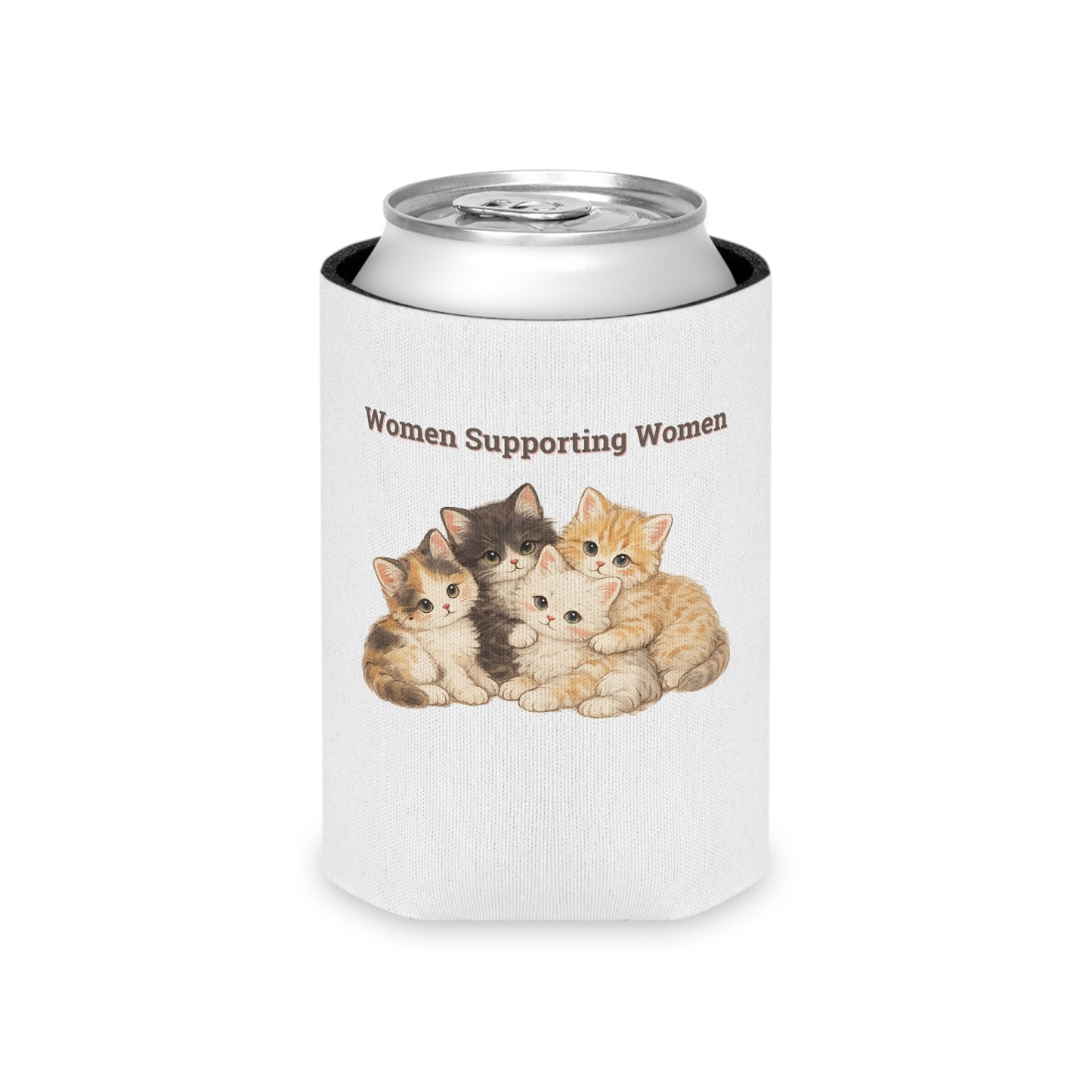 Women Supporting Women Koozie - Cute Kitten Koozie Floral Beverage Sleeve Can Cooler