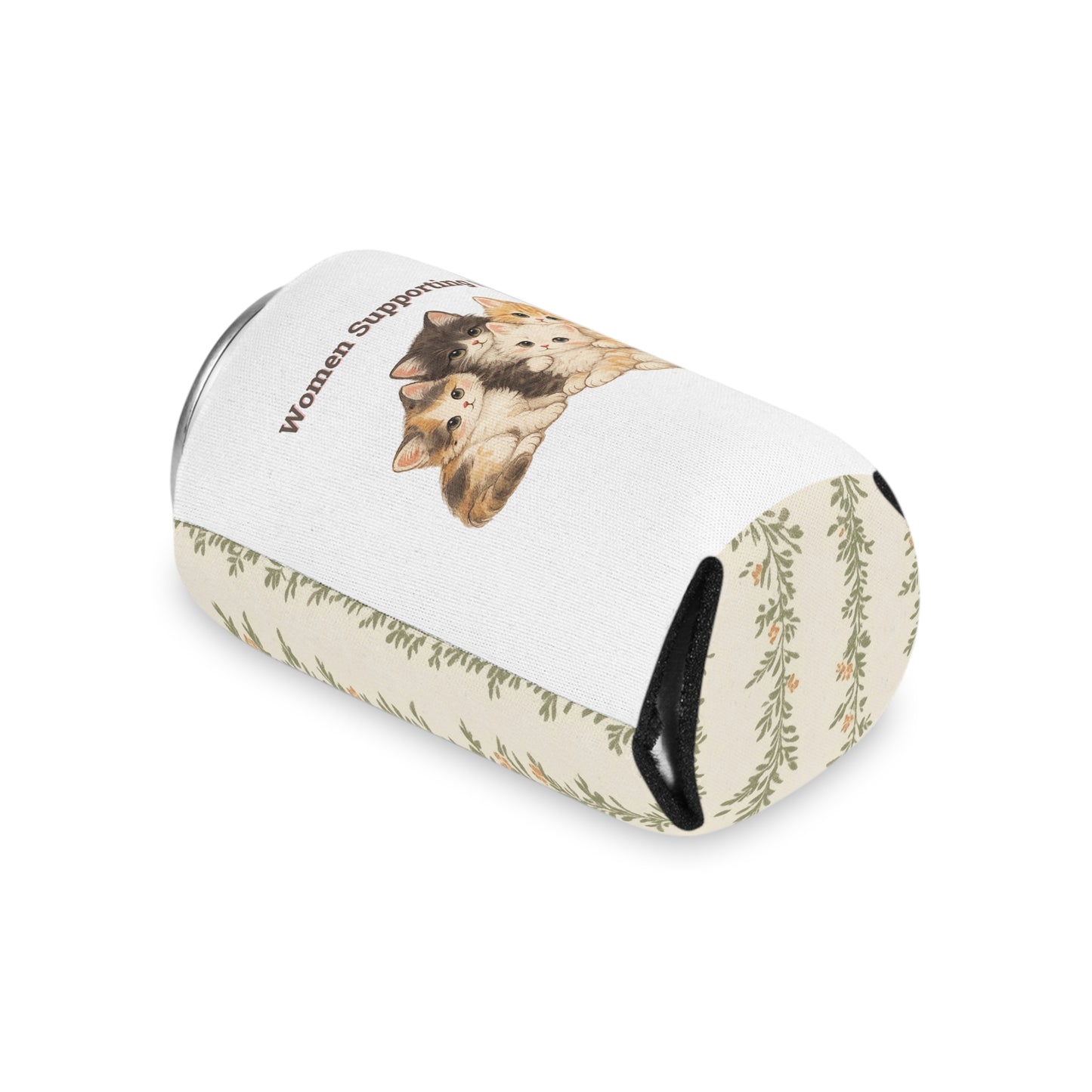 Women Supporting Women Koozie - Cute Kitten Koozie Floral Beverage Sleeve Can Cooler