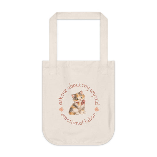 Tote Bag — 'Ask Me About My Unpaid Emotional Labor' Cute Kitten Canvas Tote