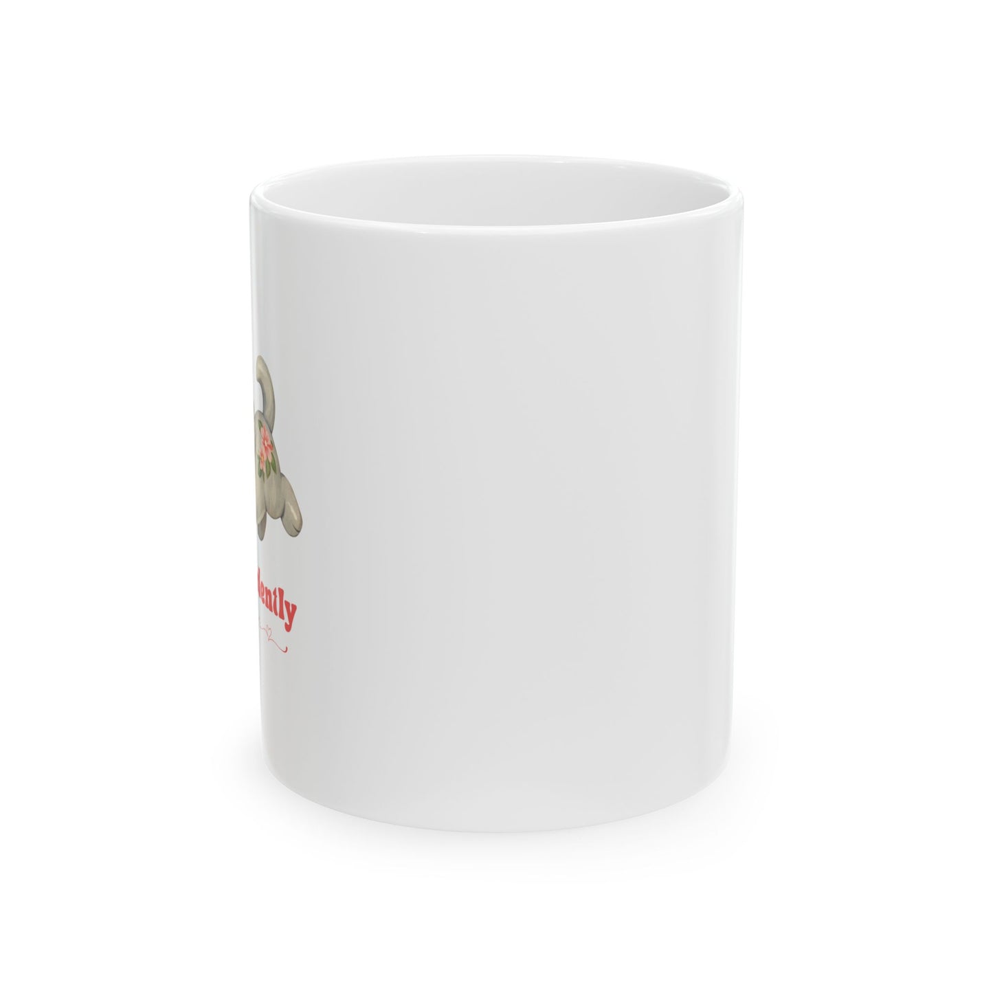 Independently Solvent Ceramic Mug — Retro 60s Girly Kitten with Bow, Pearls & Glasses (11oz/15oz)